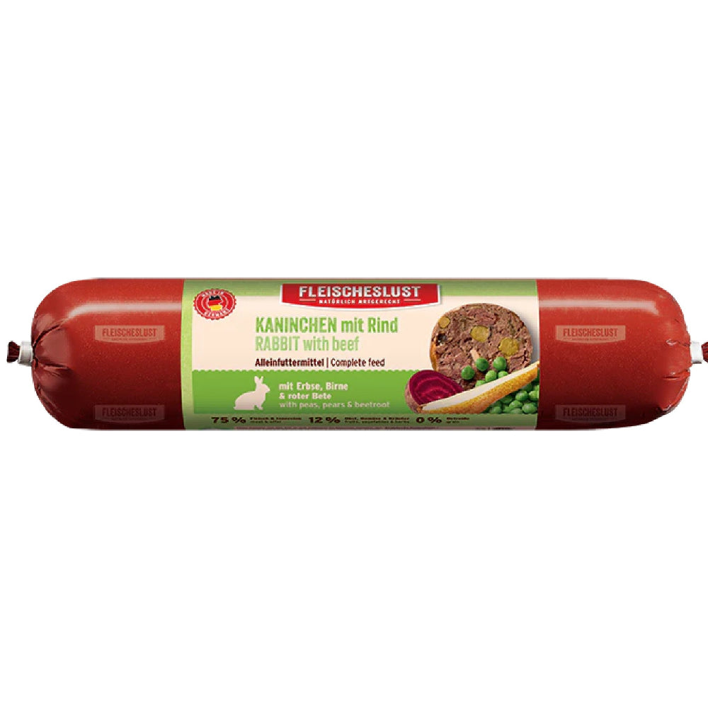 Fleischeslust Kaninchen mit Rind Nassfutter fuer Hunde